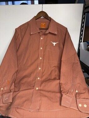 UT Texas Longhorns Antigua Mens Striped Button Up Long Sleeve Shirt Size XXL